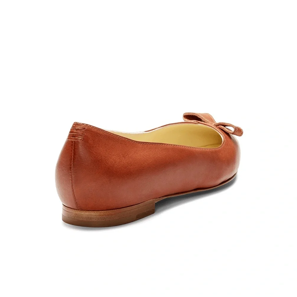 Sarah flint (Natalie) Elegant Brown Leather Flats with Bow - Picture 2 of 10